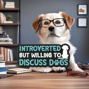 Introverted But Willing To Discuss Dogs Pin Brooch Pets Enamel Blue White Fun